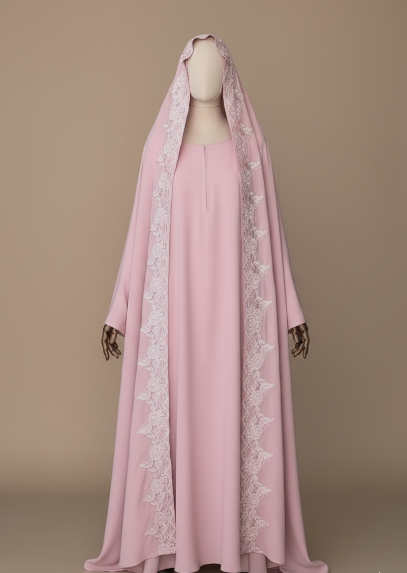 Noor Bridal Nikah Abaya - Luxury Lace Embroidery Wedding Abaya with Matching Veil.