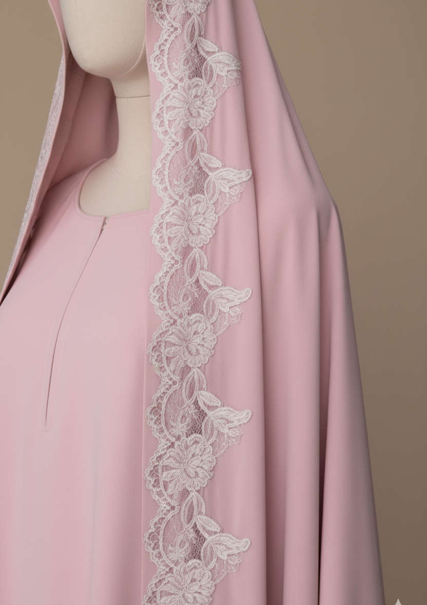 Noor Bridal Nikah Abaya - Luxury Lace Embroidery Wedding Abaya with Matching Veil.