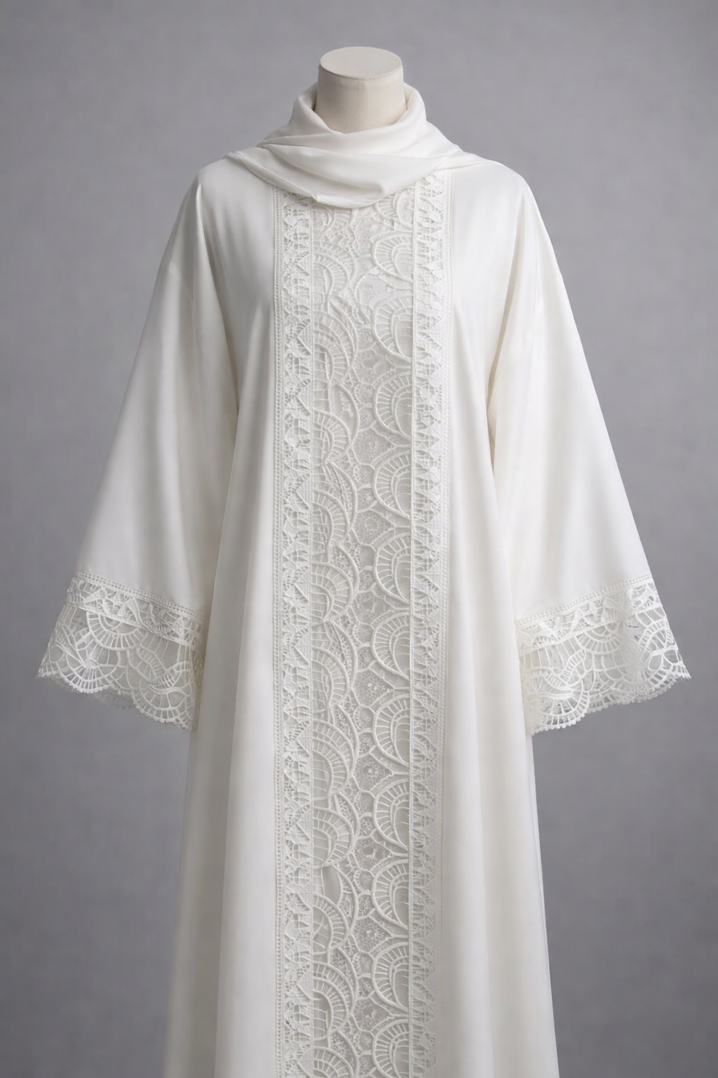 Luxury White Lace Abaya – Elegant Designer Style.