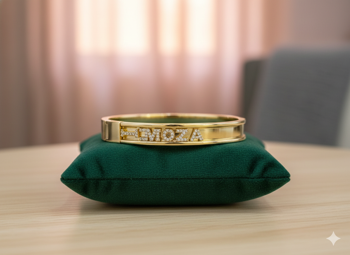 18K Gold Plated Personalized Bangle For Her – Custom Engraved Bracelet – Luxury Elegant Gift.