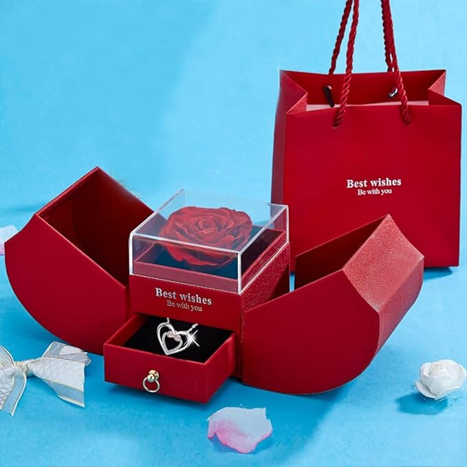 بوكس الهدية لجميع المناسبات -Luxury Eternal Rose Gift Box with Elegant Jewelry Storage Drawer.