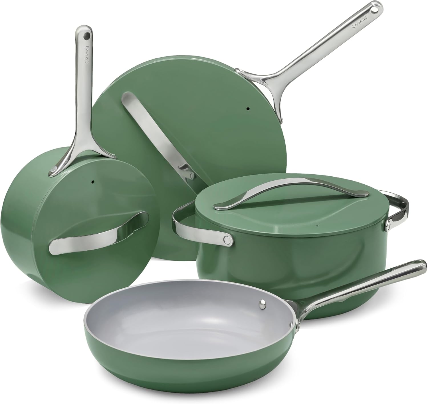Caraway Nonstick Ceramic Cookware Set (12 Piece) Pots, Pans, Lids and Kitchen Storage