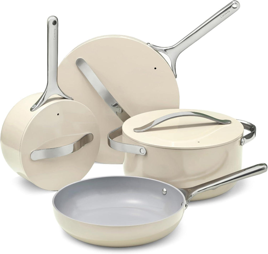 Caraway Nonstick Ceramic Cookware Set (12 Piece) Pots, Pans, Lids and Kitchen Storage.
