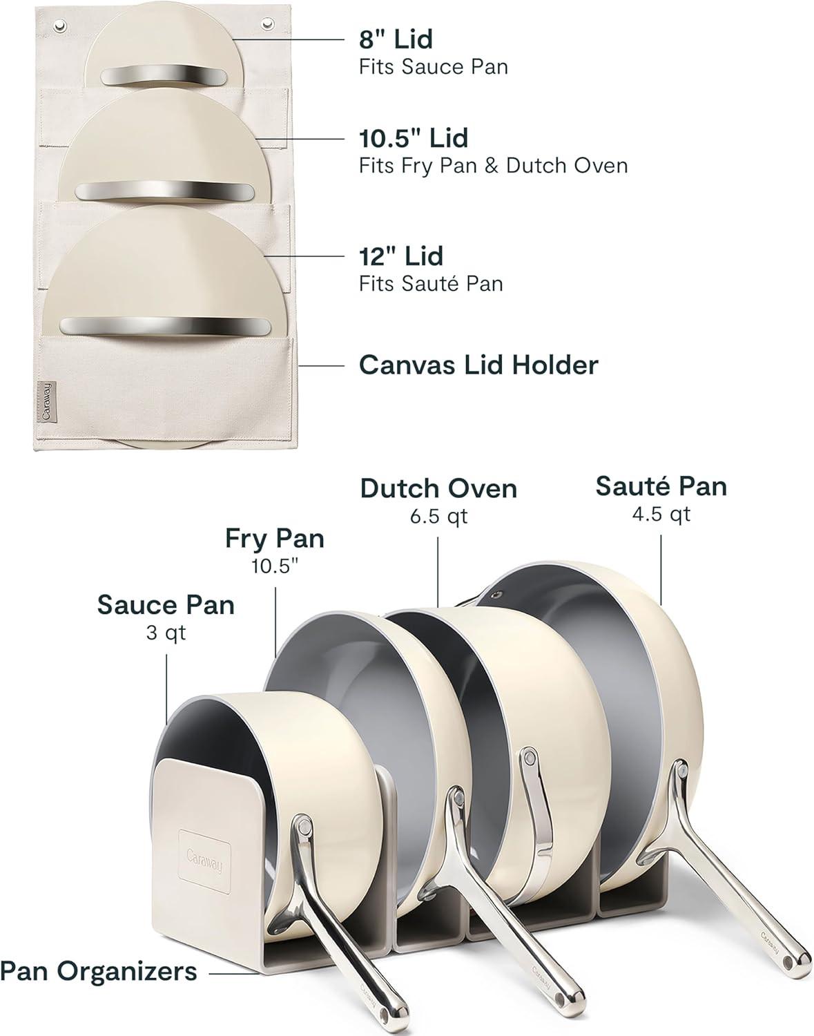 Caraway Nonstick Ceramic Cookware Set (12 Piece) Pots, Pans, Lids and Kitchen Storage.