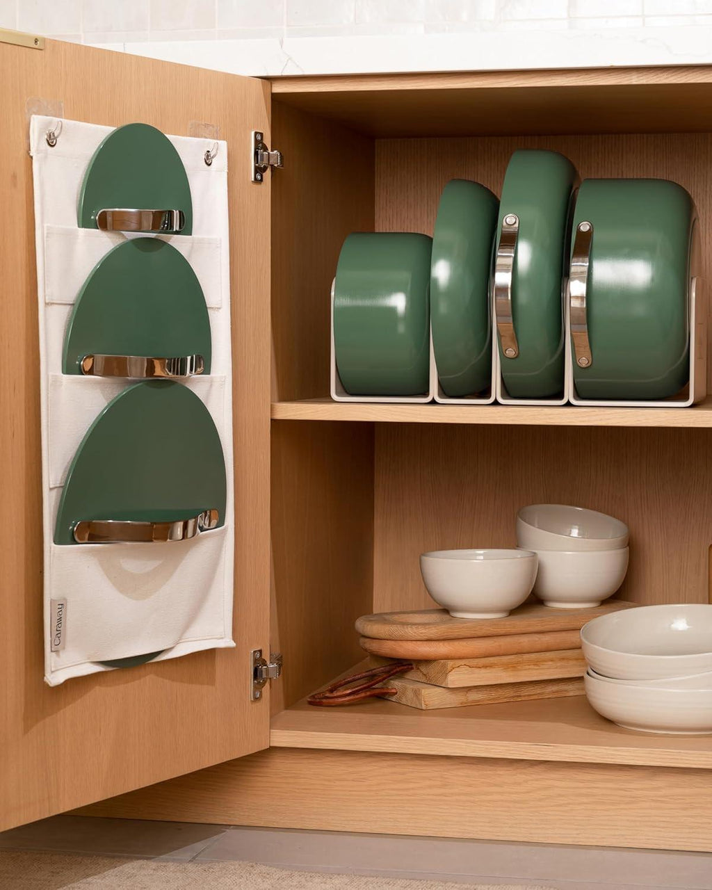Caraway Nonstick Ceramic Cookware Set (12 Piece) Pots, Pans, Lids and Kitchen Storage.