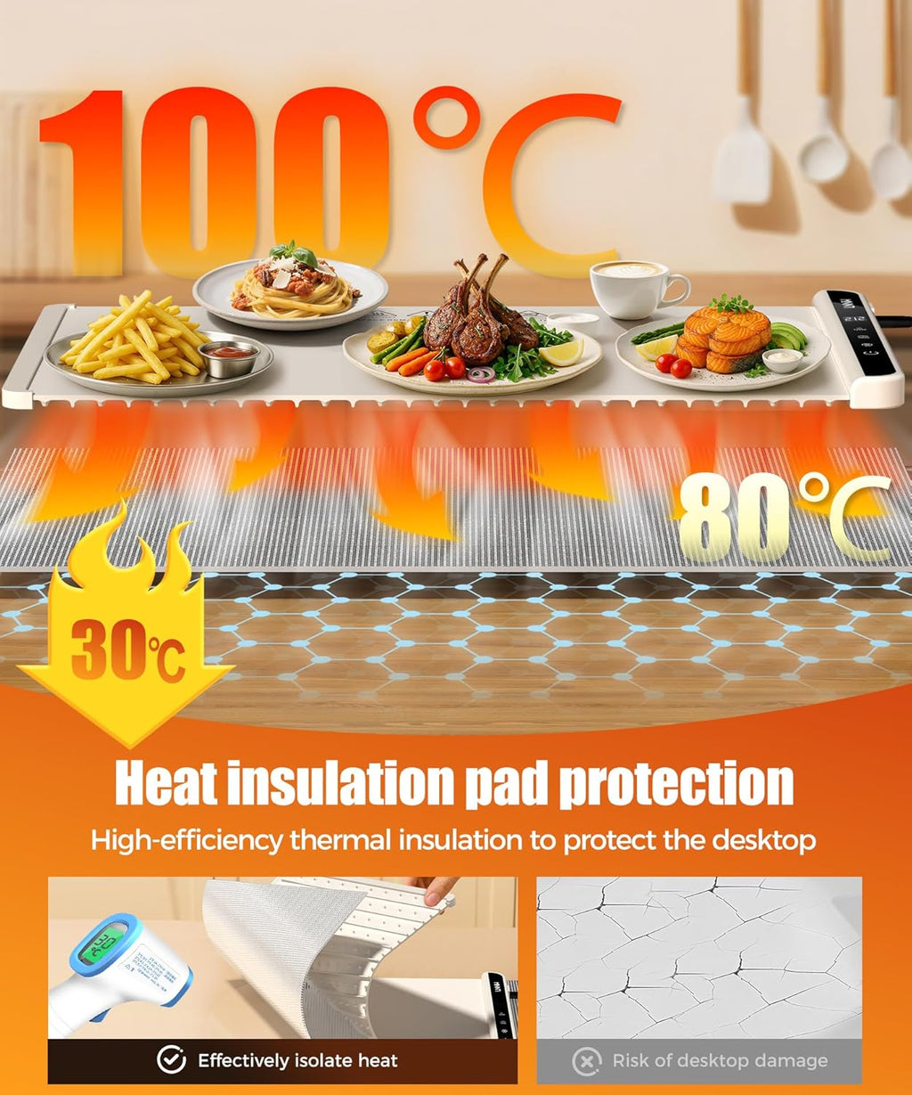 Electric Silicone Food Warming Mat with Adjustable Temperature and Timer