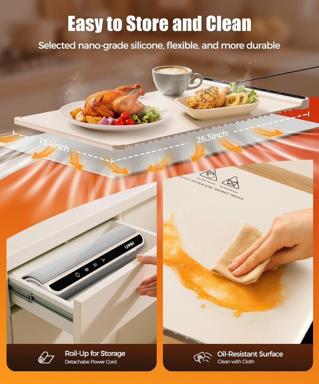 Electric Silicone Food Warming Mat with Adjustable Temperature and Timer
