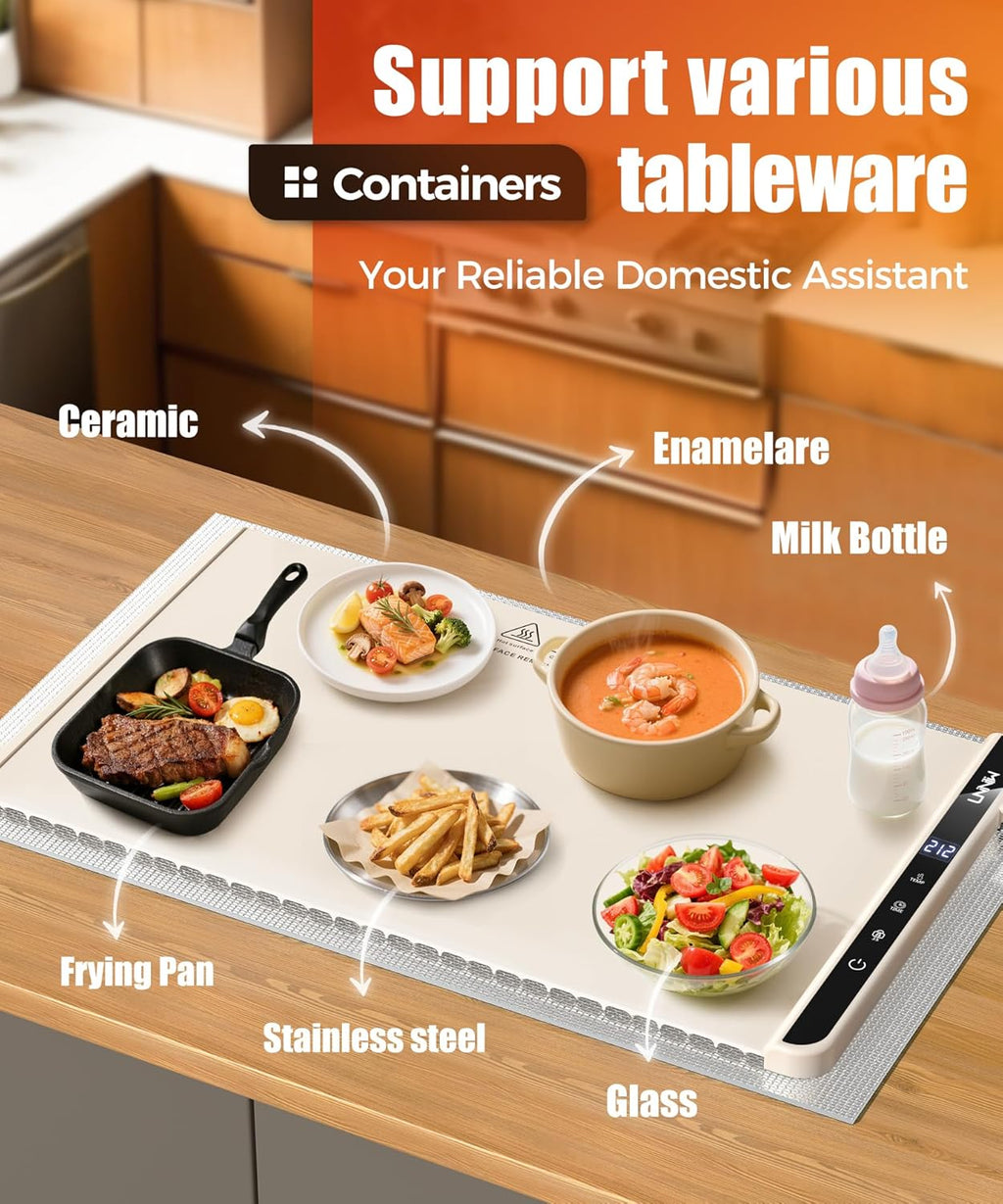 Electric Silicone Food Warming Mat with Adjustable Temperature and Timer