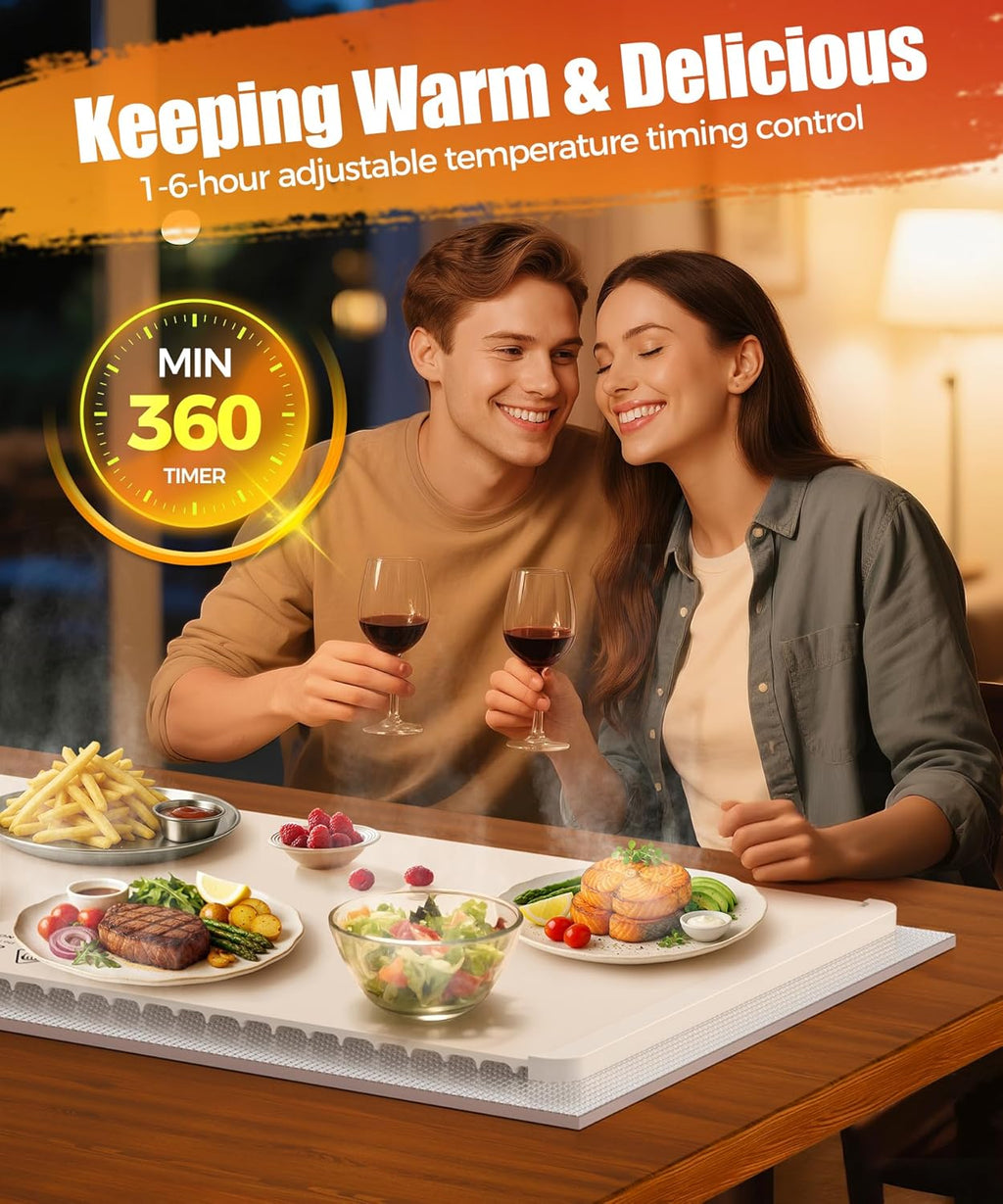 Electric Silicone Food Warming Mat with Adjustable Temperature and Timer