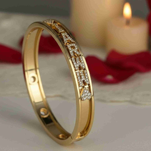18K Gold Plated Personalized Bangle For Her – Custom Engraved Bracelet – Luxury Elegant Gift
