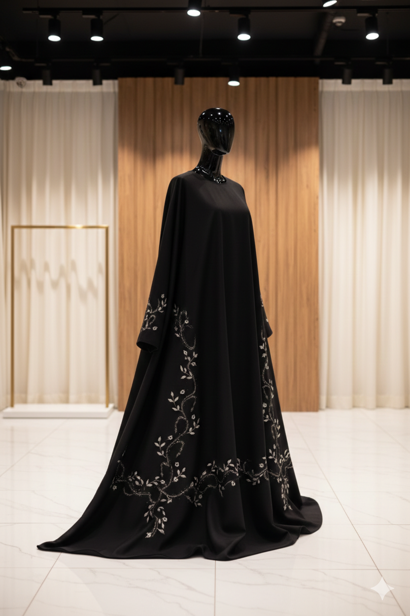 عباية ندى فاخرة مطرزة - مجموعة السهرة الأنيقة - Luxury Embroidered Nidha Abaya - Elegant Evening Collection.