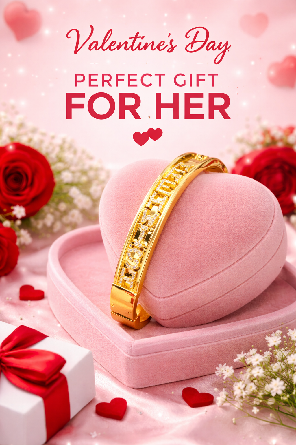 18K Gold Plated Personalized Bangle For Her – Custom Engraved Bracelet – Luxury Elegant Gift