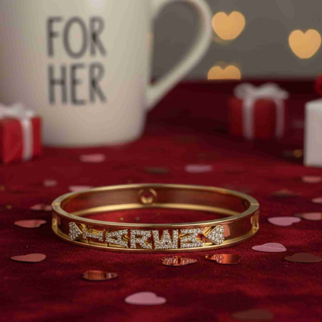 18K Gold Plated Personalized Bangle For Her – Custom Engraved Bracelet – Luxury Elegant Gift.