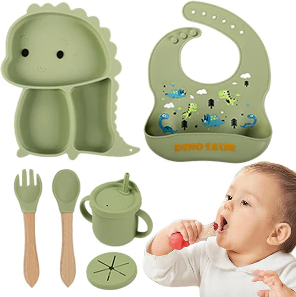 Kidilo Non-Slip Silicone Baby Feeding Set Bowl Plate and Cup